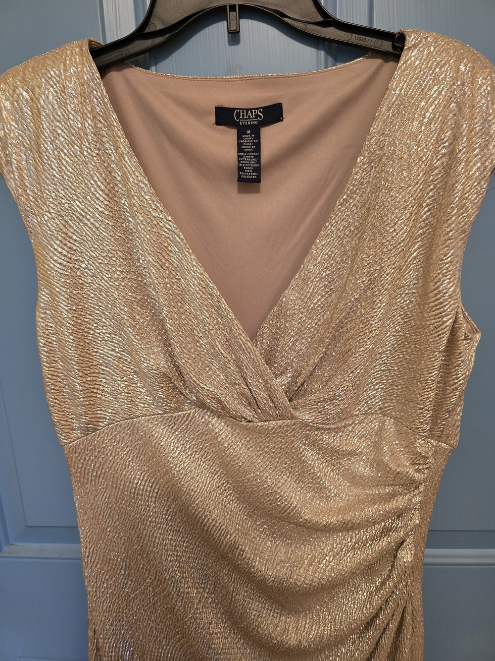 Chaps Metallic Gold Midi Wrap-Style Dress